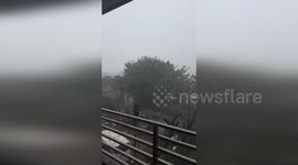 Hong Kong: Balcony Waterfalls As Typhoon Ragasa Pours Through Hong Kong