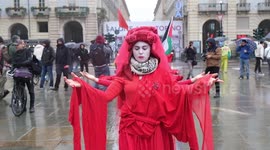 Italy: Red Rebels Protest Climate Crisis, Social Injustice, And Palestine At Turin Auto Show