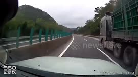 Car sent flying off overpass after truck fails to brake and slams into traffic