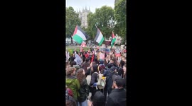 Pro-Palestinian protest for Gaza aid flotilla at Parliament Square in London, UK