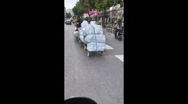 Motorcycle rider crashes after being distracted by cart 