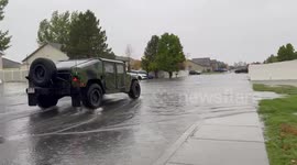 Heavy rain causes flooding and road closures in Stansbury Park, Utah, USA
