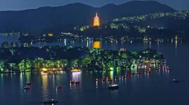 China: Tourists enjoy perfect night sceneries, performances on lake 