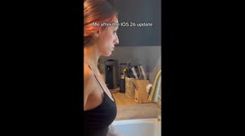 Woman washes dishes whilst scrolling on her iPhone 'using her tongue'
