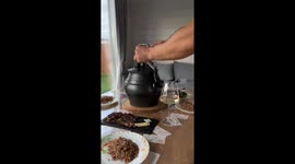 Pressurized Gravy Sprays Over Dinner