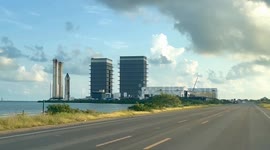 Tesla Cybertrucks lined up outside SpaceX Starbase production facilities in Boca Chica, Texas