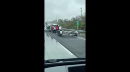 Unexpected boat crushes vehicle on roadside in Florida, USA