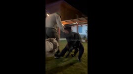 Competitive game of musical chairs ends in playful wrestle in Coltauco, Chile