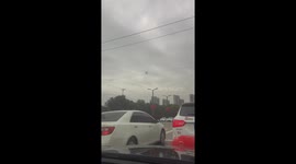 Drone gets stuck on overhead wires in Anhui, China