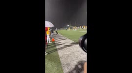 Football senior night captures daring hurdle attempt in Fairfield, California, USA