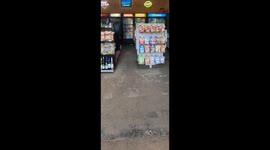 Rooster surprises customers inside a convenience store in Koloa, Hawaii, USA