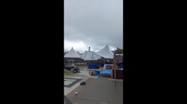Festival stage collapses during storm in Indonesia