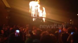 The final triumphant procession at the Ottery Tar Barrels