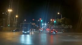 Car catches fire on the road in Jiangsu, China