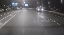 Go-kart driver speeds through busy streets in St. Petersburg, Russia