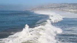 Waves crash along California’s Pacifica coast in scenic display