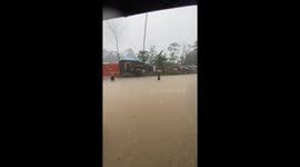 Typhoon Kalmaegi causes flooding on national highway in the Philippines