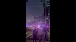 Riot squad controls crowd during Dodgers World Series celebration in Los Angeles, California, USA