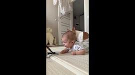 Pup Helpfully Licks Up Baby's Puke