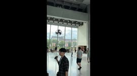 Unique art piece swings wildly at Taipei museum, Taiwan