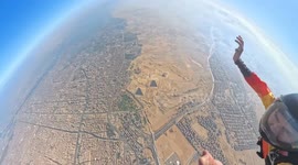 Parachute delay during skydiving jump over the pyramids in Cairo, Egypt