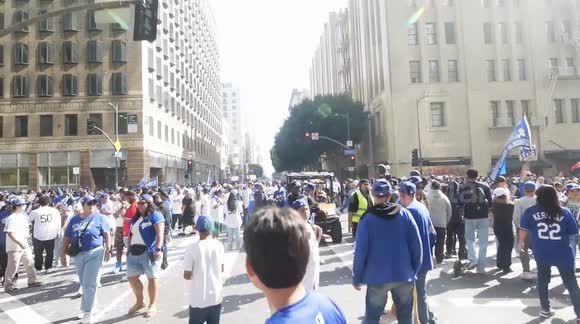 Dodgers parade and celebration after winning the World Series, in downtown Los Angeles, California