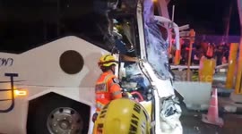 Driver killed and 41 students injured as university buses collide at toll booth