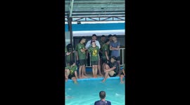 Girl panics during water survival training being thrown into pool tied and blindfolded