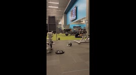 Gym goer uses chair and box to perform high-risk pushups