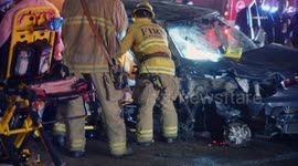 US, Los Angeles: Long Beach 1 Extricated Following Crash
