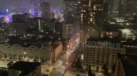 Baseball fans celebrate LA Dodgers victory over Toronto Blue Jays