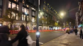 Iconic departments store Selfridges located in Oxford Street gets its Disney theme Christmas decorations up as workers work through the night.