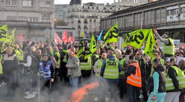 Railway workers protest in Paris over police summons for union leader