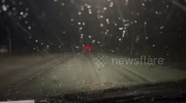 Hailstorm batters roadways in Brockport, New York, USA