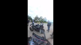 Motorcyclist hides from police at gas station in Orlando, Florida, USA