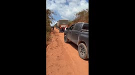 Truck Gets Stuck on Narrow Dirt Road Going Around Semi