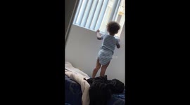 Toddler Leequann Jr shouting out his bedroom window at the elementary school kids for having fun and waking him up!