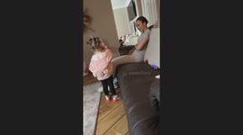 Little girl hilariously answers toy phone and scolds the caller in Middlesbrough, UK