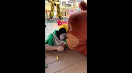 Mascot costumes get into a playful fight in Jiangsu, China
