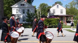 4K Drum & Fife Marching Band in Revolutionary War Garb during Small Town Parade