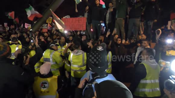 Aston Villa fans FACE OFF with pro-Palestine demonstrators in Birmingham crunch football match