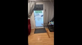 Man humorously goes fishing in his flooded backyard in Chandler, Arizona, USA