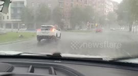 Severe storm hits with heavy rain and strong winds in Badajoz, Spain