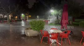 Heavy rain and strong winds hit Pamplona, Spain