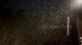 Heavy snow falls over Paul Smiths, New York, USA