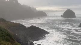 Powerful waves crash amid stormy weather in Humboldt, California, USA