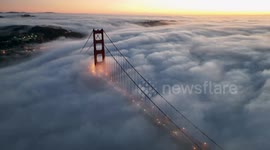 Mesmerizing drone footage captures San Francisco's Golden Gate Bridge after sunset