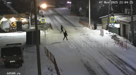 Bus loses control and crashes into power pole in Ust-Kut, Russia