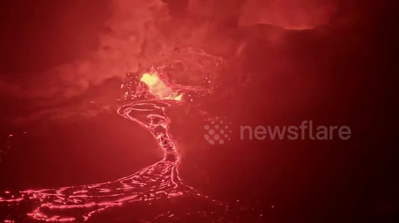 US: Lava Spectacularly Flows from Volcano at Dusk - Buy, Sell or Upload ...