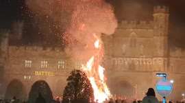 Huge bonfire outside Battle Abbey marks the end of Guy Fawkes night
